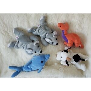 LOT OF 5 Cuddle Wit Dinosaur, 2 Koala, Dolphin, Cow Stuffed Animal Beanie